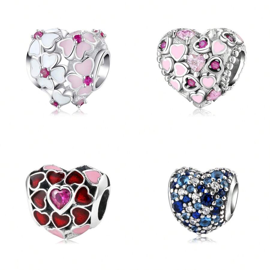 1 pièce Pendentif charm en argent sterling S925 à la mode en forme de cœur et de trèfle en zircone, convient pour le port quotidien des femmes/filles, cadeau d'anniversaire/fête