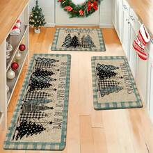 1/2/3pcs Buffalo Plaid Christmas Tree "Merry Christmas" Kitchen Mat Set, Subtle Winter Home Decor Kitchen Carpet - Multicolor - View 4