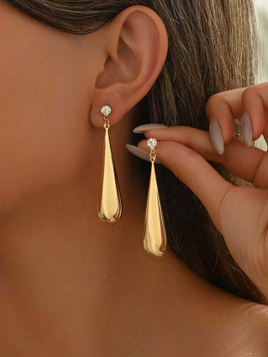 1 Pair Fashion Unique Minimalist Teardrop Crystal Stud Earrings, Suitable For Women's Daily Wear - Gold - View 1