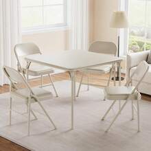 Folding Card Table,33.6" Metal Folding Table With PU Soft Cushion,Portable Square Dining Table For Living Room Office Camping Backyard Patio Balcony (No Chair) - Beis - Ver 7