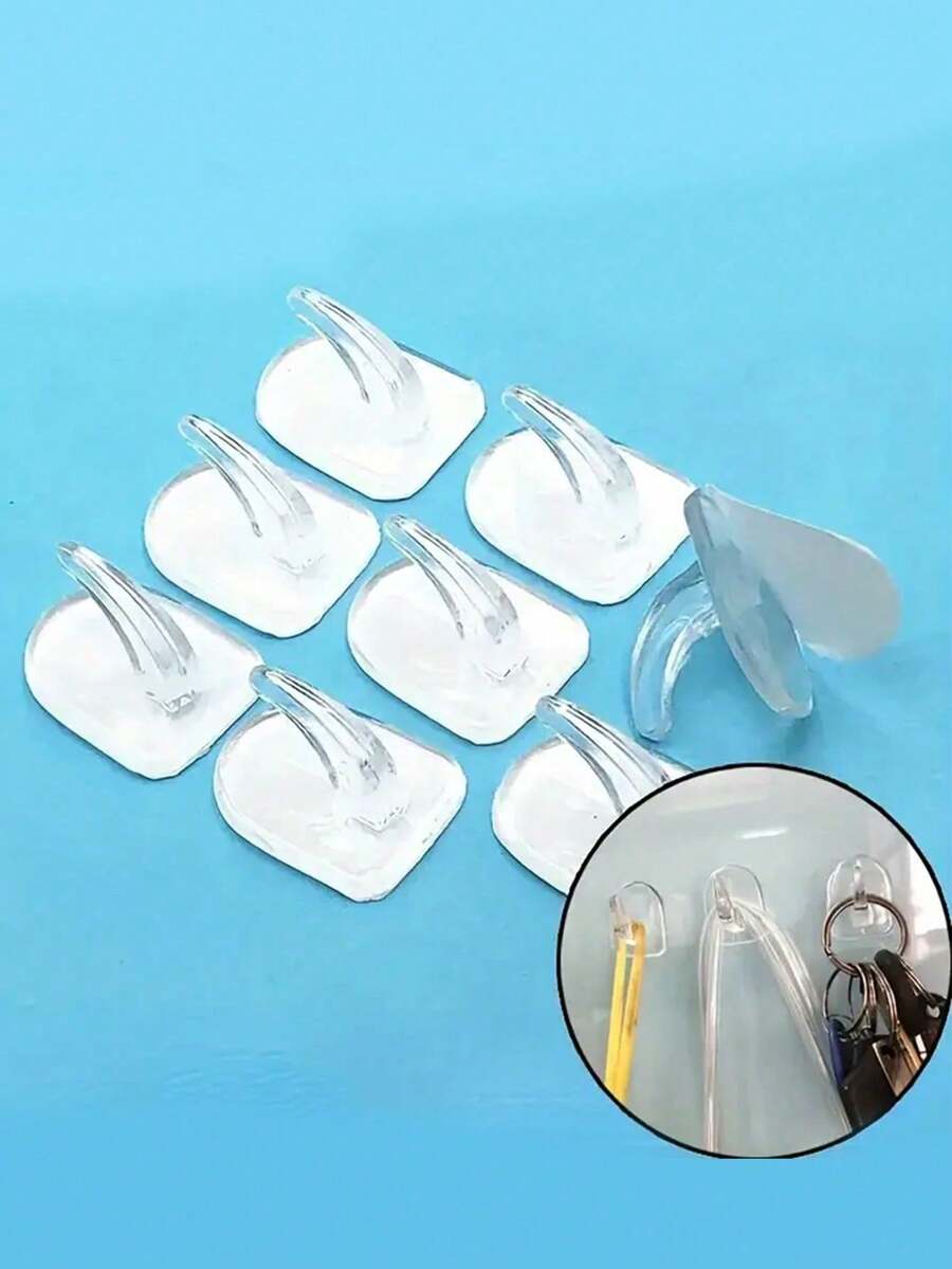 5 móc treo tường tự dính bằng acrylic - Không cần khoan, treo liền mạch - Móc treo chìa khóa bằng nhựa dùng cho phòng tắm và nhà bếp - trắng - Xem 1