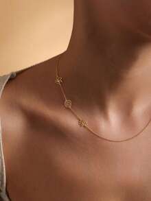1pc Customized Birth Flower Stainless Steel Necklace, 18K Gold Plated Birth Flower Necklace, Mother's Day Gift, Christmas Gift - Gold - View 6