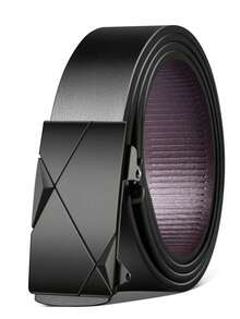 Men's Casual Black Automatic Buckle Belt - Fashionable Business Style, Ideal Gift For Husband Or Boyfriend, PU Material Suitable For Jeans And Office Wear