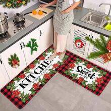 1/2/3 Stücke verstärkte 0.47 Inch/1.2cm Weihnachts-Küchen-Teppiche und -Matten - Rot karierte Weihnachts-Teppiche und -Matten rutschfest waschbar, Fußmatte mit geringer Profil für Feiertage, Weihnachtsdekoration für Zuhause, Heim süßes Heim