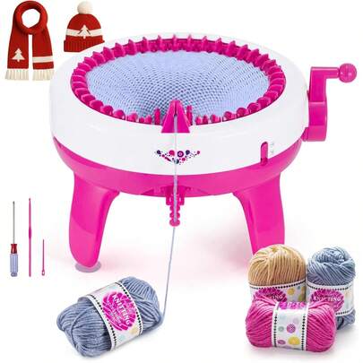48/40-Needle Sentro Manual Yarn Knitting Machine DIY Weaving Loom Knitting Kit For Scarves Hats Scarves Gloves - Plastic DIY Handicraft Tool No Electricity Needed, Includes Yarn Accessories For Creative Crafting, Knitting Accessories And Supplies Perfect For Christmas Halloween Winter, New Year (Yarn Color Is Random)