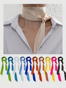 半条装女士长款装饰围巾 - 纯色时尚发带，发饰 - 优雅的办公颈巾，适合休闲和正式场合、海滩、度假 - 彩色 - 查看 4