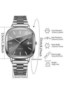2pcs/Set Fashionable Couple Minimalist Dial Calendar Quartz Wrist Watches, Classic Stylish - Silver - View 3