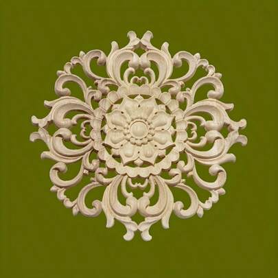 2 piezas Apliques decorativos redondos huecos de estilo europeo tallados en madera, material de madera sin terminar, accesorios de muebles, suministros de carpintería, adecuados para gabinete, puerta, ventana, decoración de pared de acento, decoración DIY