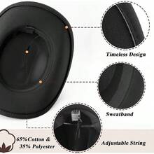 Classic Western Felt Cowboy Hat With Wide Brim For Outdoor Use - 1 Paket Gaya 7: Hitam Berkilau - View 4