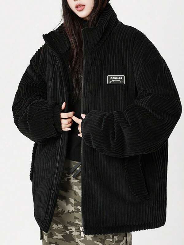Abrigo acolchado grueso para mujer talla grande en invierno, con cuello alto, ropa de abrigo cálida, de tela de pana