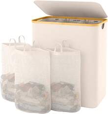 Cesta de lavandería plegable de 160 L con gran capacidad, equipada con 3 bolsas de lavandería extraíbles, ideal para almacenamiento y organización, cesta para ropa sucia, apta para lavadero, dormitorio y baño. - blanco - Ver 10