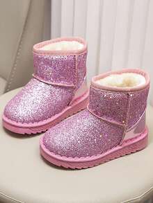 1 Pair Kids Snow Boots, 2025 New Winter Models, Glitter Infant Boots, Children Boots, Student Soft Bottom Fleece Boots, Warm Short Boots