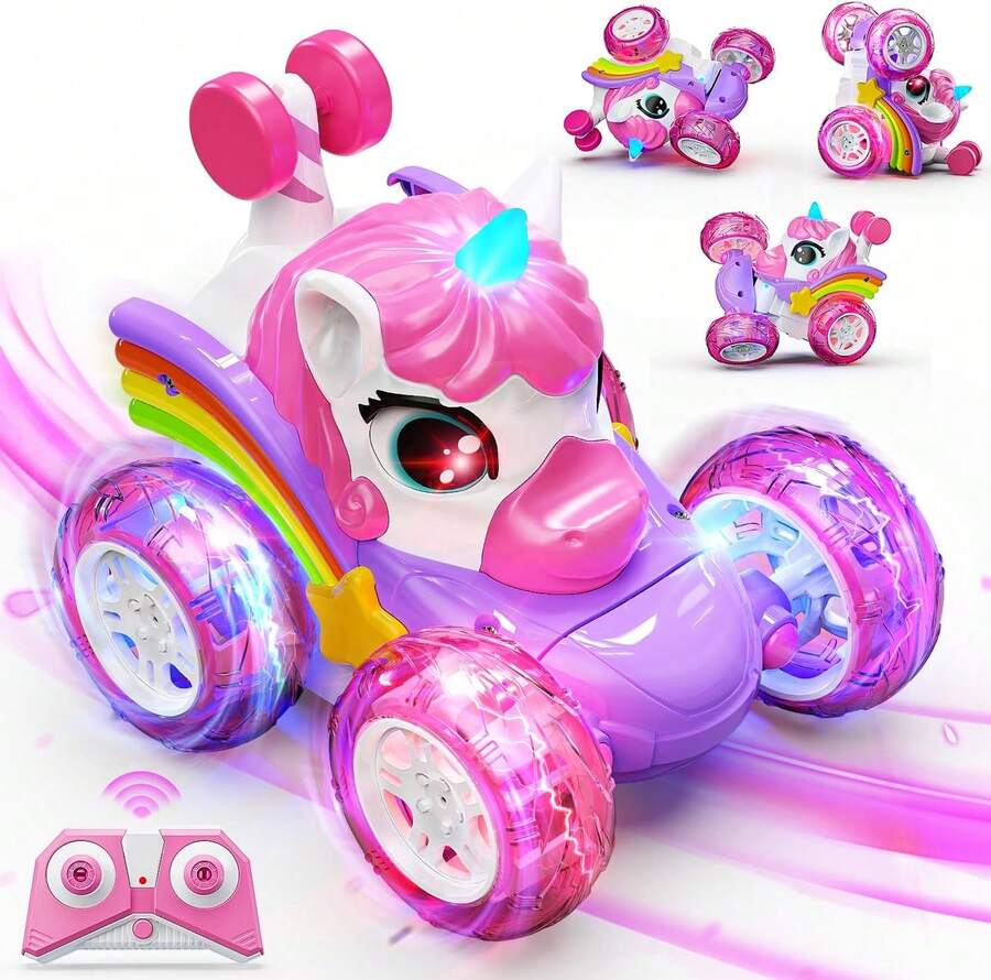 Carro de Control Remoto para Ni?as, Unicornio para Ni?as de 3-6 A?os, RC Juguetes de Unicornio Coche Control Remoto Recargable 4WD con Luces LED, Cumplea?os y Navidad Regalos para Ni?a de 3 4 5 6 A?os - negro - Ver 1
