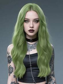角色扮演假发 绿色水波纹长卷发 26 英寸中分风格 Greta 万圣节圣诞节假发 服装假发 街头朋克假发 Y2K 摇滚假发 蓬松自然女士合成耐热纤维假发 适合日常派对假发 音乐节假发 前卫学院风格假发 现代时尚哥特式假发 - 綠色 - 查看 4