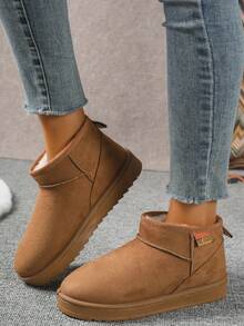 Neue Retro Mode Elegante Warme Kälte-Abweisende Schneestiefel für den Winter, einfarbige Outdoor Thermofutter Schneestiefel, Dicke rutschfeste Sohle Kurze Stiefel, Warme und Kälte-Beständige Damenstiefel, Unisex Dicke Flache Schneeschuhe