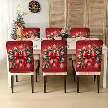 2 buc/4 buc/6 buc huse de scaun cu fundă roșie și imprimeu de frunze de ilex, fulgi de zăpadă, stil elegant, potrivite pentru toate anotimpurile, huse detașabile și lavabile pentru spătar, sufragerie, decor festiv pentru întâlniri - Multicolor - Vizualizare 5