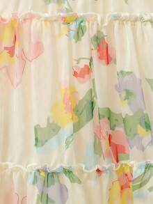 夏季时尚女童碎花雪纺公主裙 - 波西米亚风，及膝长度，蝴蝶结装饰，完美适合海滩和派对