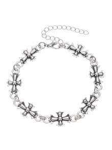 1PC Punk Style Cross Vintage Leather Bracelet For Men, New Fashion High-Quality Everyday Wear Birthday, Engagement Gift - Silver - View 6