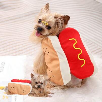 1pc Funny Hot Dog Themed Pet Costume, Suitable For Casual Wear, Parties And Gatherings Halloween Halloween Costumes