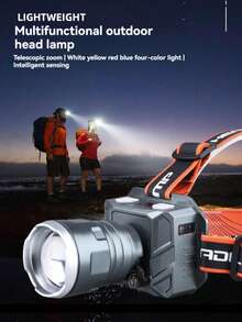 1 pieza Linterna frontal súper brillante con sensor de movimiento encendido/apagado automático, carga USB-C, 8 modos de iluminación ajustables (brillante/tenue), pantalla digital de batería, carga de teléfono, banda ajustable - Adecuado para acampar, pescar, construcción, lectura - Ideal para tareas con una sola mano, iluminación al aire libre, linterna frontal moderna, construcción duradera, iluminación de varios modos, esencial para entusiastas del aire libre