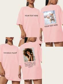 Customized Photo T-Shirt, Customize Girlfriend T-Shirt Valentine's Day Gift - Add Your Favorite Photo And Text (Girlfriend Photo/Couple Photo/Family Photo/Selfie/Pet Photo/Friend Photo) Summer - Dusty Pink - View 2