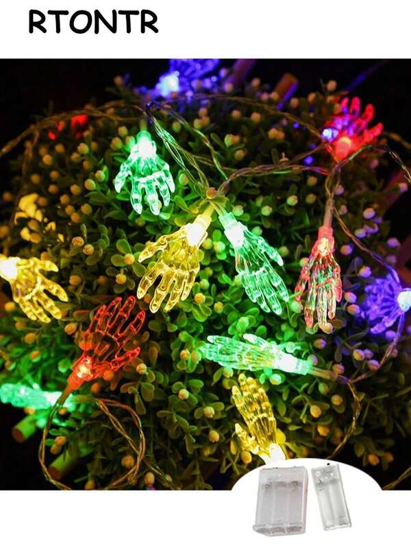 RTONTR 1 pieza Luces de cadena LED de Halloween de 3M con 20 luces en forma de mano de esqueleto, luces de colores, funcionan con batería, decoración de Halloween de terror para uso en interiores y exteriores, fiestas diarias, centros comerciales, jardines, patios y fiestas en interiores y exteriores