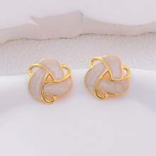 1 par de pendientes florales dorados de acero inoxidable chapado elegantes y de moda