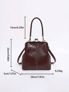 1个复古仿皮斜挎包，女士复古风吻锁迷你手提包，配有可调节肩带，纯色轻便都市手提包，涤纶衬里，男女通用 - 咖啡 - 查看 9