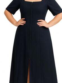 Women's Midi Dress Casual Party Plus Size Short Sleeve Elegant Tailoring - Navy Blue - View 2