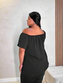 Women's Short Sleeve Blouse With Elastic Beach Fabric Short Sleeve Blouse Piusize Daily Summer - Svart - Visa 4