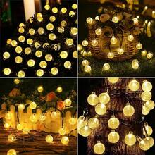 Đèn dây LED năng lượng mặt trời hình cầu pha lê 20/30/50/100/200 bóng, dài 16.4/22.9/39.3ft, trang trí ngoài trời cho Halloween, Giáng sinh, Lễ Tạ ơn, Đám cưới, Tiệc vườn - Màu trắng ấm, đổi màu, màu trắng trơn, chống nước IP44 - Nhiều màu - Xem 17