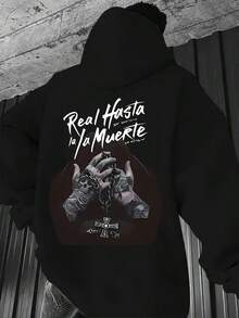 Print Hoodie - Casual & Comfortable Long Sleeve Pullover With Skull Design, Perfect For Fall-Winter,Fall Hoodies,Men's Fall Clothes,Street Wear,Halloween,Mens Hoodies,Y2k Clothes,Jesus Hoodie,Thanksgiving Day,Nightmare Before Christmas,Christmas - 黑色 - 查看 1