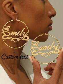 70毫米圆形耳环，女士款，可定制名字，时尚个性化波西米亚风格，不锈钢金色草书字母手工超大夸张耳环，派对首饰，生日和节日礼物，圣诞礼物。 - 金色-UnlockingYourDreamsRegular-lgZoV-2 - 查看 1