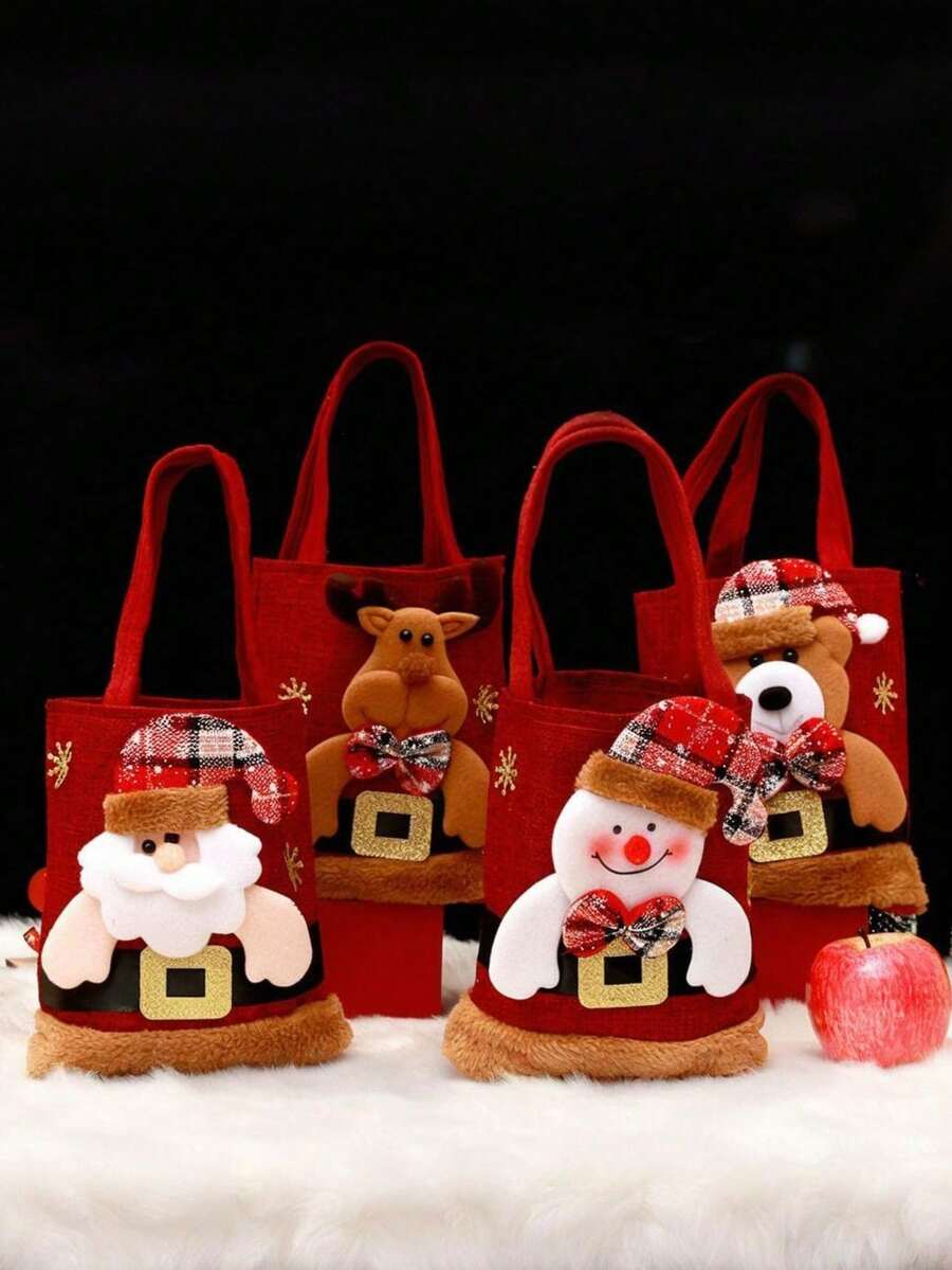 Túi quà tặng búp bê Giáng sinh, Túi đựng đồ ăn nhẹ, Túi quà tặng vải lanh Giáng sinh có thiết kế khóa kéo, Túi quà tặng Giáng sinh có dây rút hình ông già Noel, người tuyết, tuần lộc 3D dễ thương, Túi quà tặng Giáng sinh bằng vải có thể tái sử dụng, Thích hợp cho các bữa tiệc và ngày lễ - Nhiều màu - Xem 1