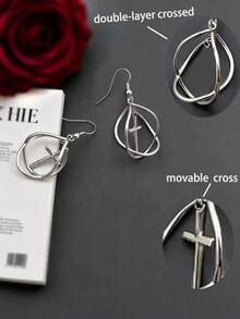 2pcs/Set Fashionable Minimalist Hollow Cross Lantern Dangle Earrings, Versatile For Daily Wear, Party, Halloween