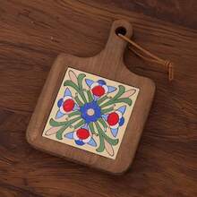 1PC Solid Wood Ceramic Tile Pattern Heat-Resistant Coaster - Retro Kitchen And Dining Table Mat, Suitable For Hot Pot, Flat Bottomed Pan, Cup, High Heat Protection, Handmade Home Decoration Gift - Multicolor - View 9