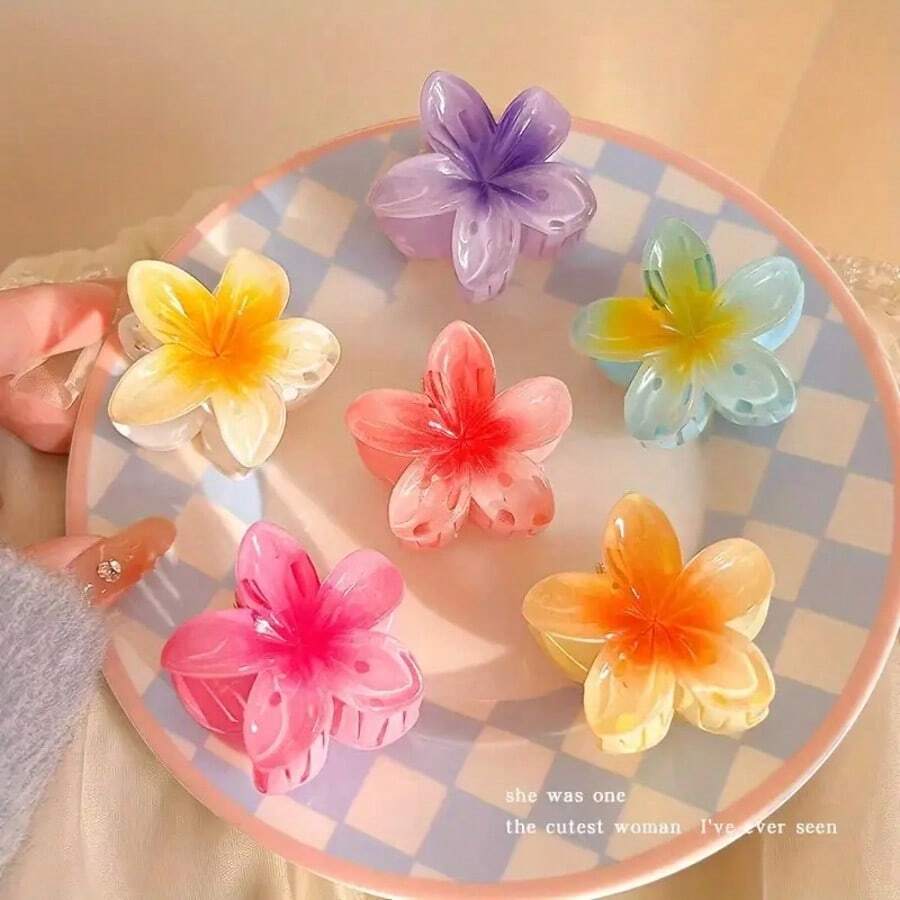6 Piece Set Suitable For The Beach, Featuring A Mixed Color Gradient Egg Flower Hair Clip With A Fashionable And Elegant Style. It Is Suitable For Hair Accessories Such As Outings And Commutes, And Is Suitable For Various Scenarios Such As Travel, Daily Dressing, Dating, And Commuting, Enhancing The Delicate Feeling Of Small Items, Compact Hair Clip - Màu sắc ngẫu nhiên - Xem 1