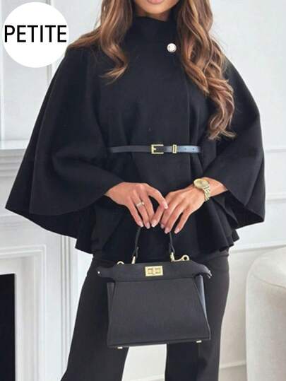 Palton elegant și la modă pentru femei, cu mânecă scurtă, guler înalt, lejer, cu curea, de iarnă