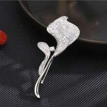1 Retro Girl Diamond Calla Lily Brooch, Full Of Rhinestone Flower Shape, Gorgeous And Elegant, Unisex, Suitable For Birthdays, Valentine's Day, Anniversaries, Good Choice For Daily Wear And Gifts. - Bạc - Xem 7