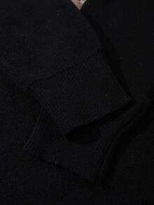 男士宽松休闲纯色针织毛衣，饰有动漫少女眼睛印花，街头风长袖圆领套头衫，适合秋冬季穿着 - 黑色 - 查看 6