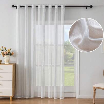 1 件闪亮的透明白色薄纱窗帘，优雅轻盈的窗帘，适合阳台、客厅、卧室，营造奢华简约的明亮氛围