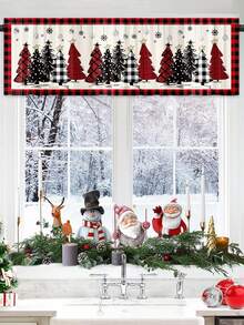 1 pièce Cantonnière de rideau de Noël, rideau court de Joyeux Noël avec cloche de Noël, bonhomme de neige, sapin de Noël et style de vigne à fleurs rouges, rideau de demi-fenêtre, rideau de cuisine de Noël, décoration de fête de Noël, fournitures de fête de Noël, décoration de Noël, décorations de Noël pour la maison, décoration de chambre de Noël, décoration de fenêtre de cuisine, cadeaux de Noël, décorations d'hiver, décoration de salon, décoration de bureau