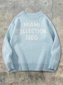 Áo len nam Andreilee dáng rộng, chất liệu nhẹ, cổ tròn, in họa tiết, thích hợp cho mùa xuân, thu và đông. - Màu xanh lam - Xem 4