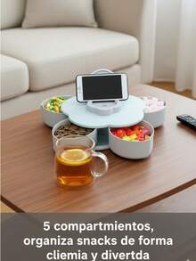 Organizador de botanas en forma de flor con 5 compartimentos y soporte para celular - Multicolor - Ver 7