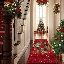 1pc Christmas Rose Pattern Bathroom Anti-Slip Mat, Made Of Artificial Cashmere With Plush Decoration, Is Suitable For Bathrooms, Doorways, Kitchens And Other Occasions. It Can Be Machine Washed, Is A Holiday Decoration And Can Be Given As A Gift