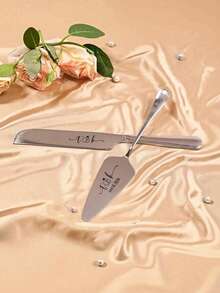 1pc/2pcs Custom Stainless Steel Cake Cutter Set, Wedding Cake Set, Suitable For Weddings, Birthdays, Anniversaries, Graduation Ceremonies, Bachelor Parties, Wedding Souvenirs, Multi-Functional,Anti-Mold,Ornamental,Exquisite,Stylish,High-Quality,Adorable,Modern,Custom,Unique,Personalized,