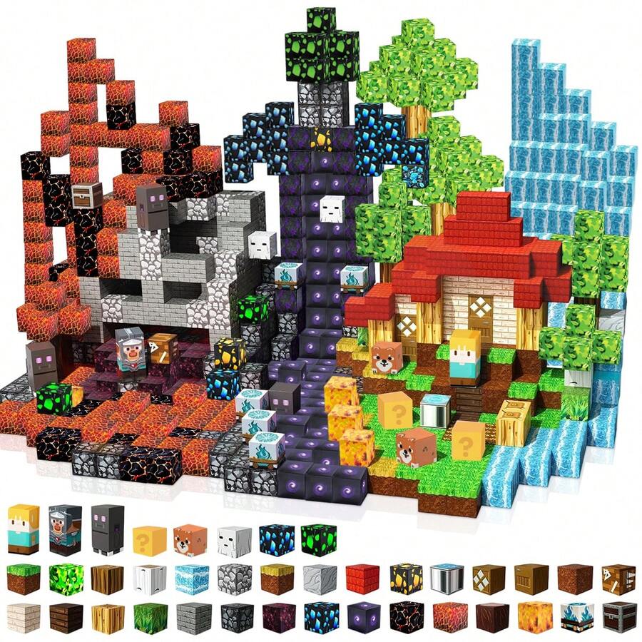 90/150PCS Magnetic Blocks Adventure At Lava World Blocks Set - Magnetic Cubes Building Blocks Toys For Halloween Christmas Birthday Gift - STEM Sensory Toys For 3+ Years Old Girl Boys - Multicolor - View 1
