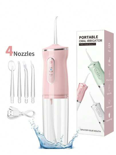 1 pieza Irrigador oral recargable portátil inalámbrico, limpiador de dientes eléctrico, irrigador oral con agua eléctrico con 3 modos y 4 boquillas para el cuidado oral en el hogar, chorro de agua dental para limpiar los dientes