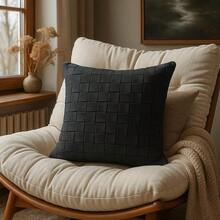 Macrame Cotton Ribbon Cushion Cover Boho Chic Rustic Trance Modern 45CM X 45CM - Black - View 2