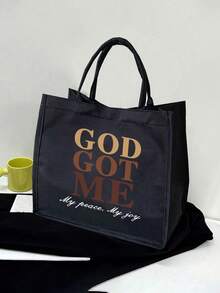 时尚印花托特包套装，大容量休闲手提包，带抽绳的收纳袋，圣诞礼物，女士亚麻大容量手提包，大容量手提包套装，可单肩背，女神大容量多功能手提包 - 彩色 - 查看 7